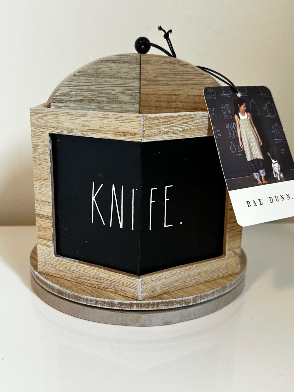 Rae Dunn Wood & Black cutlery Holder Carousel- Lazy Susan